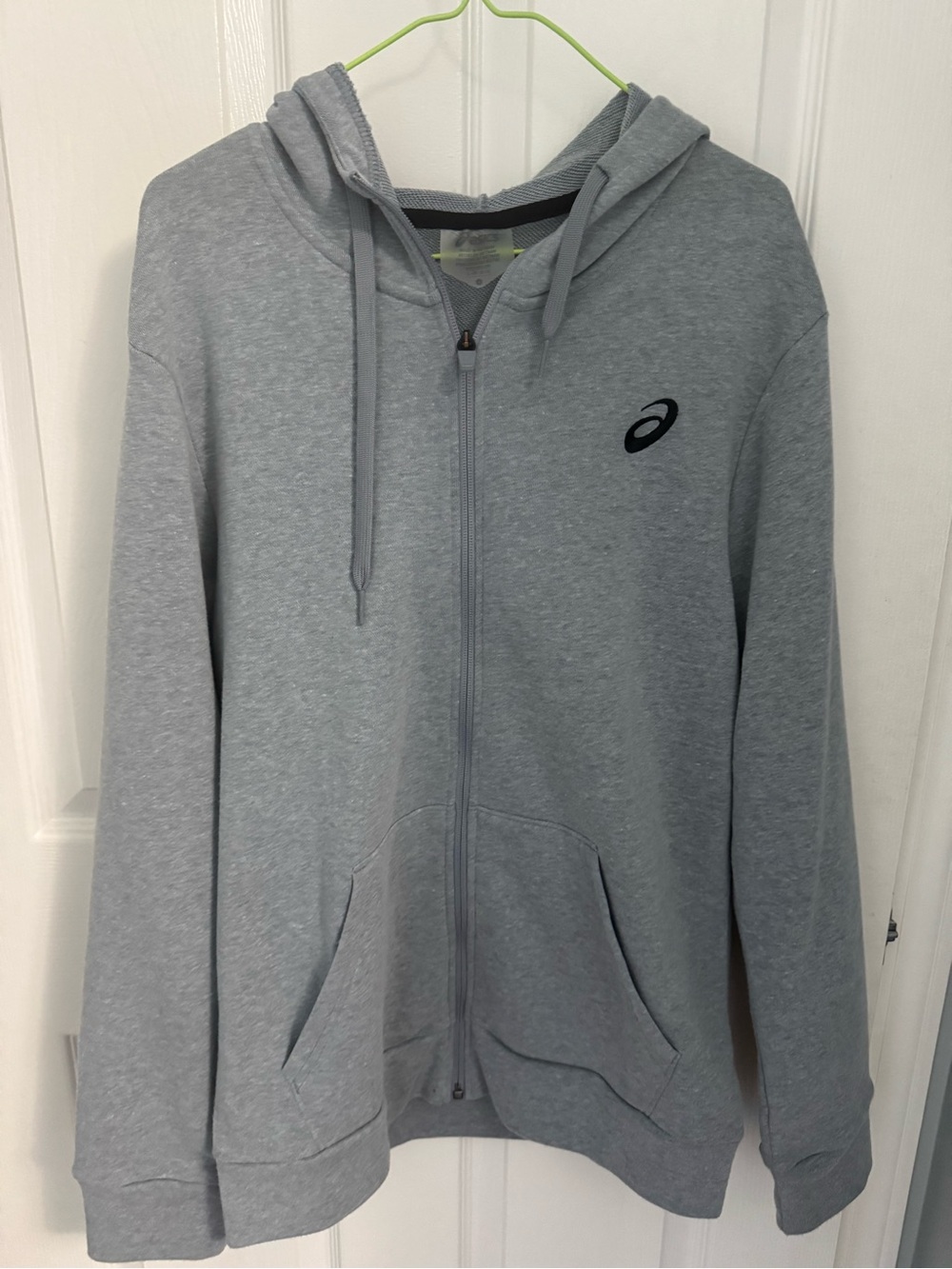 ASICS Gray Zip-Up Hoodie with Subtle Neon Accent